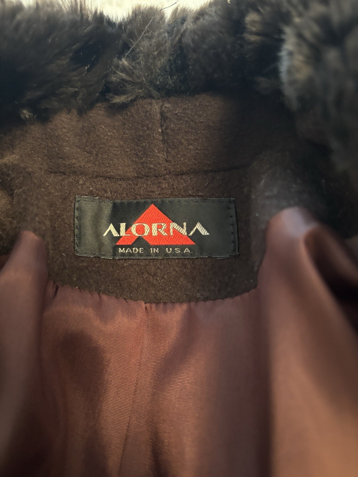 Vintage Alorna Faux Fur Trim Wool Penny Lane Coat Swing Brown Retro Old Money S