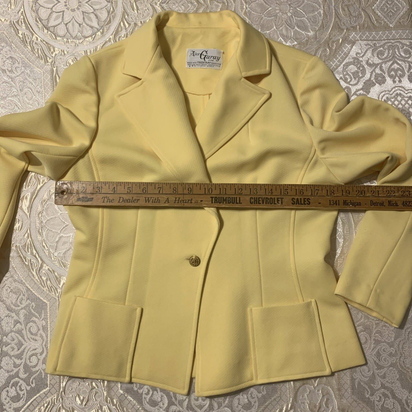 Vtg 60s 70s Alex Garay Trevira Banana Yellow Blazer Jacket Office Siren Disco