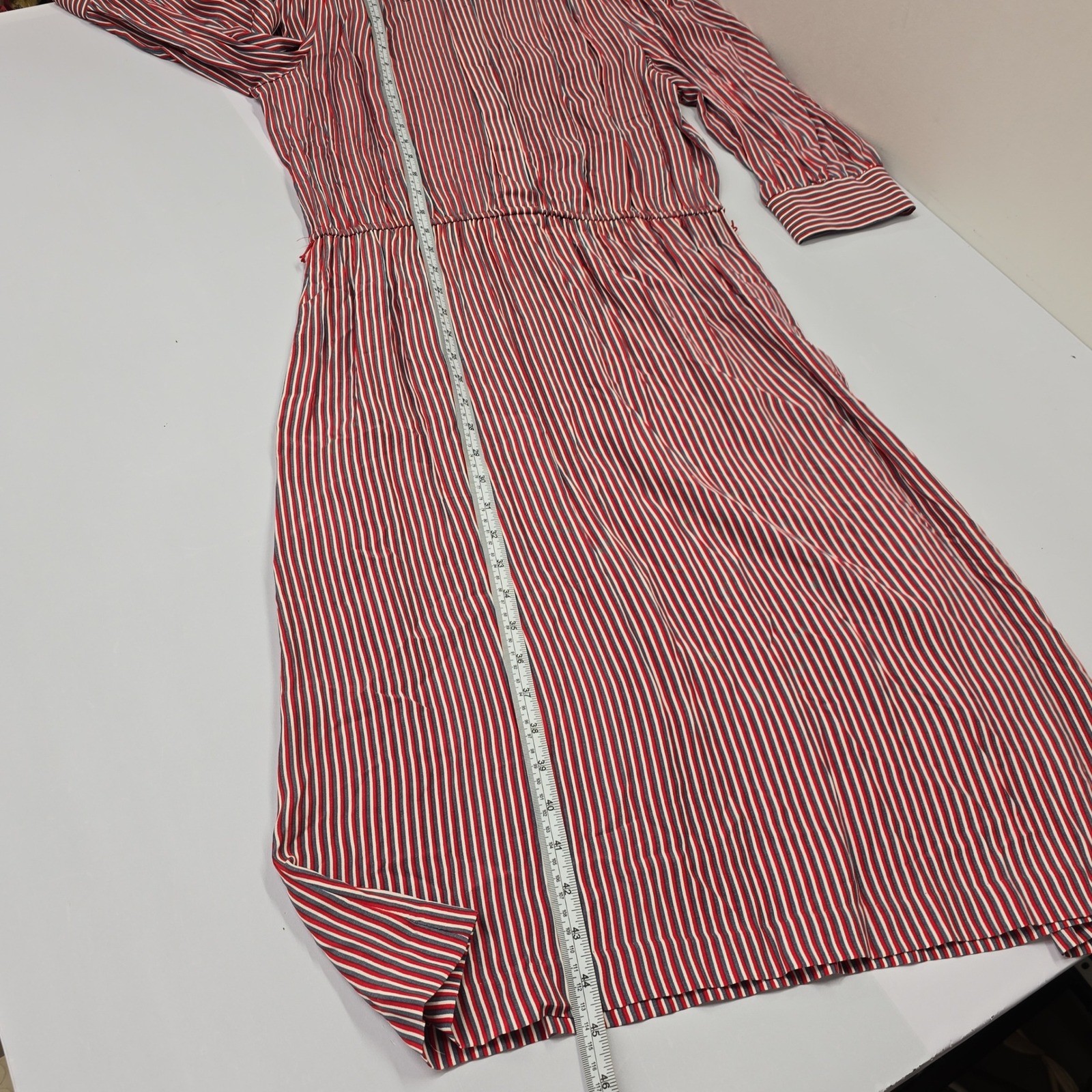 Vintage Katie MFG Red White Blue Striped Secretary Midi Dress Womens 80s