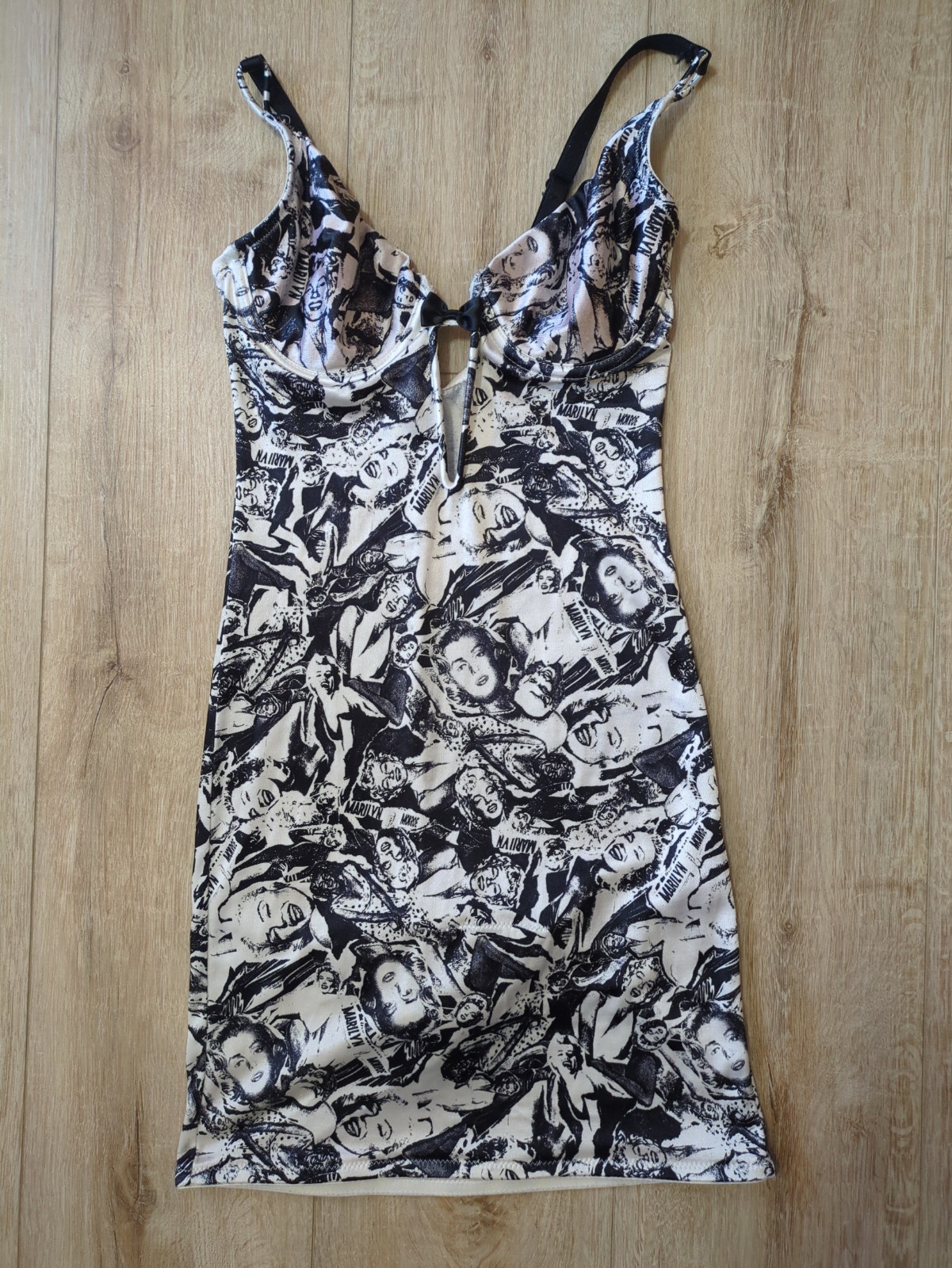 Vintage Warners Marilyn Monroe Black White Photo Print Shapewear Slip Dress 34B