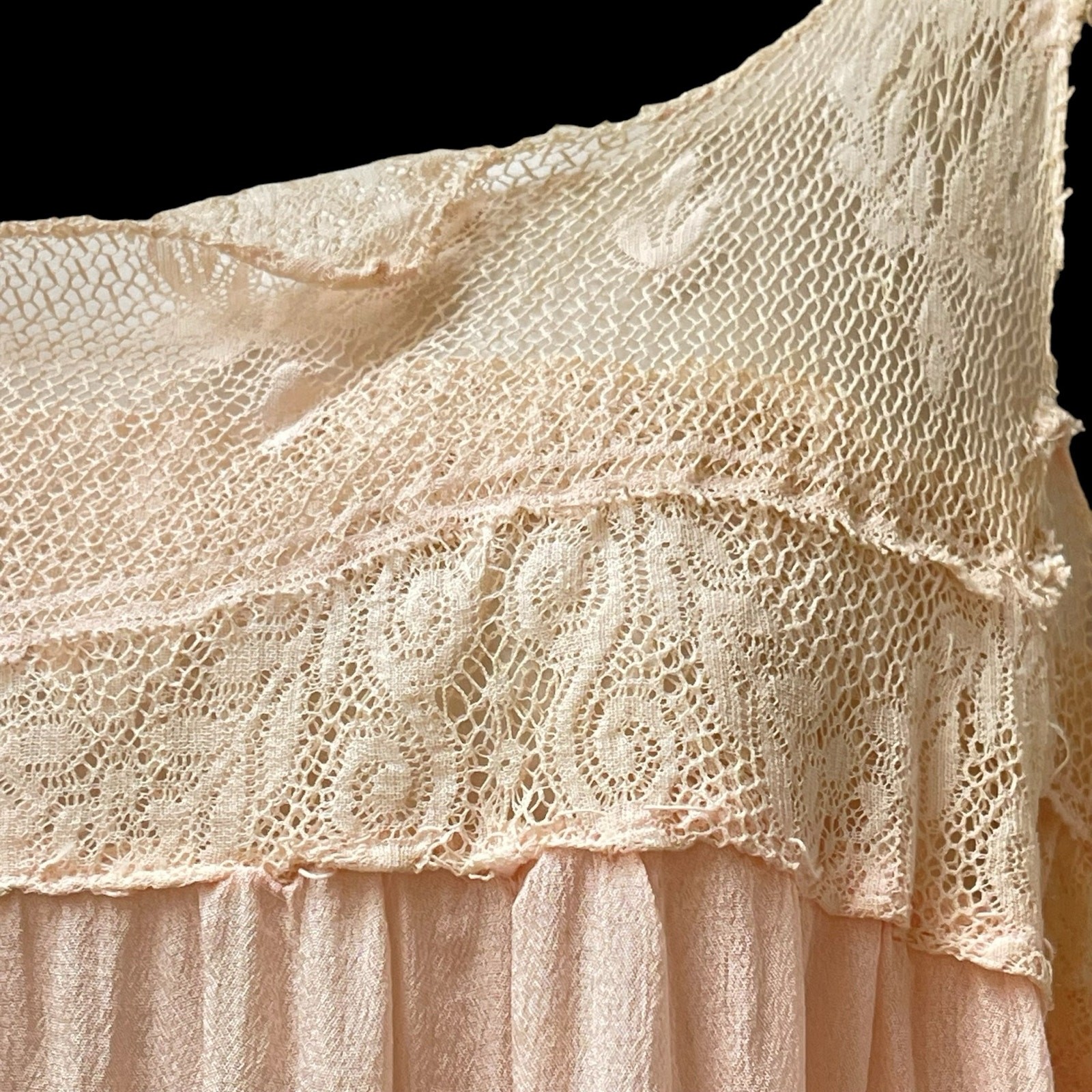 Gossamer Silk & Lace Pink Flapper Slip 1920’s Sheer Art Deco Lingerie Vintage A