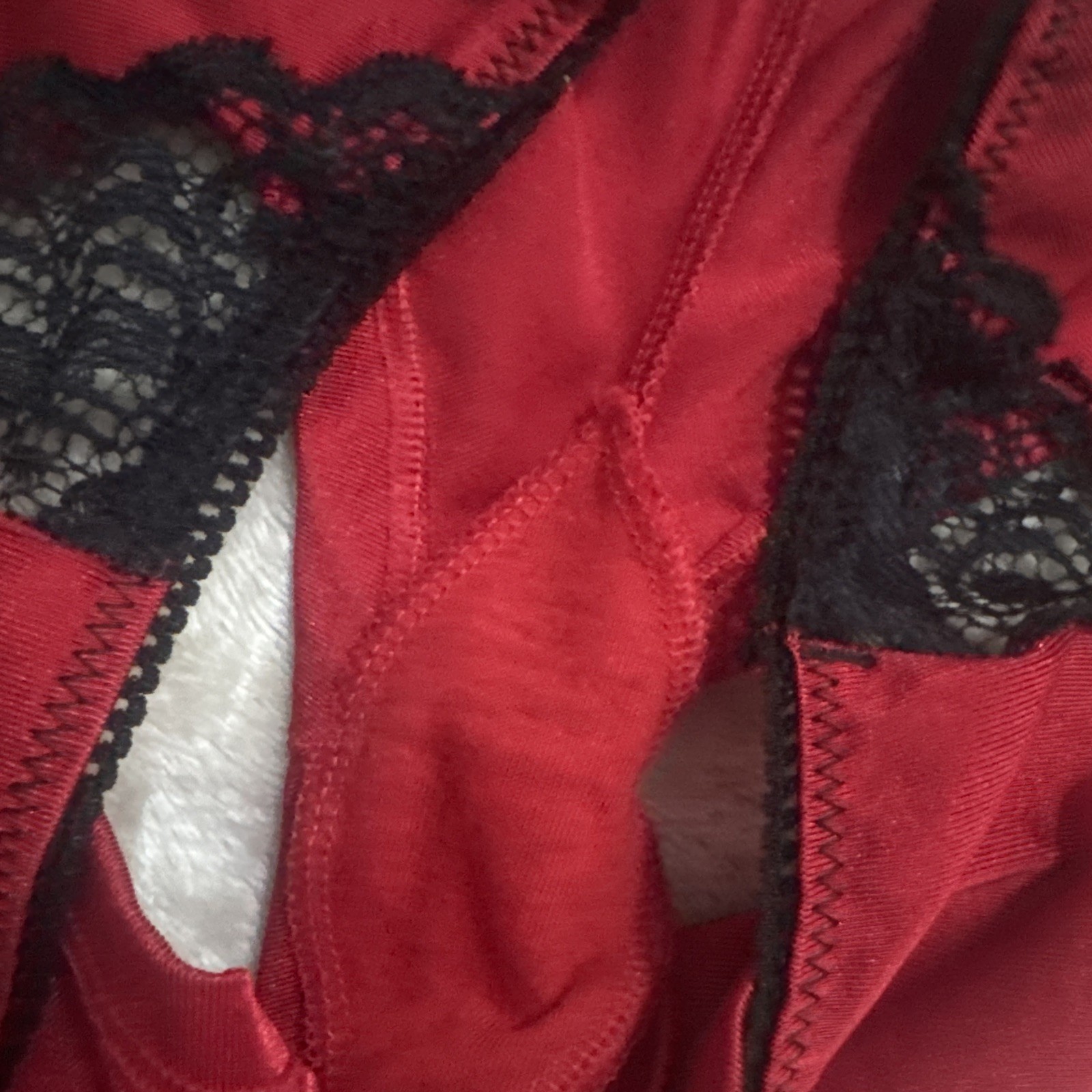 Vintage Black Fuchsia Satin Red Black Lace Sides Bikini Panty Stretch Sexy