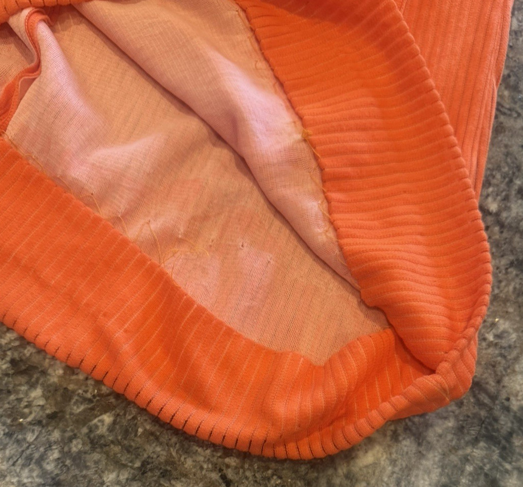 Vtg 1970s Dress Mod Twiggy Orange Stripe Homemade CONDITION ISSUES #278