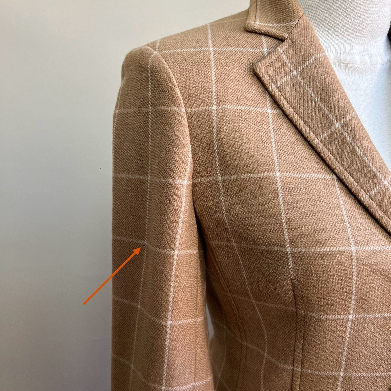 Vintage Talbots Wool Cashmere Tan Brown Plaid Windowpane Blazer Jacket Women 10P