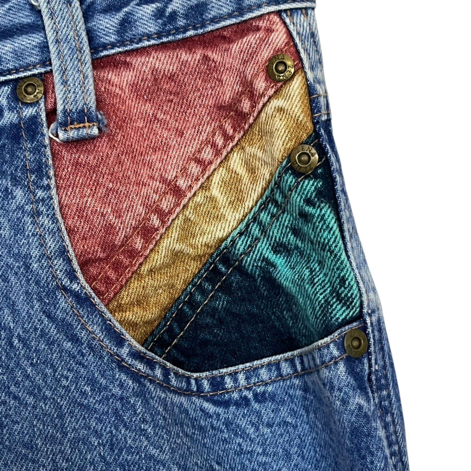 Vintage 90s Zena Jeans 27 X 31 Color Block High Rise Mom Acid Wash New Wave
