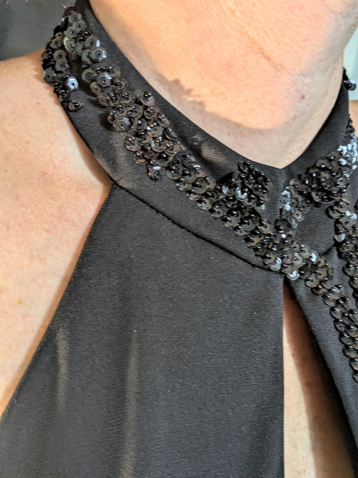 Black Long Vintage Halter Gown With Embroided Sequence and beading open Back
