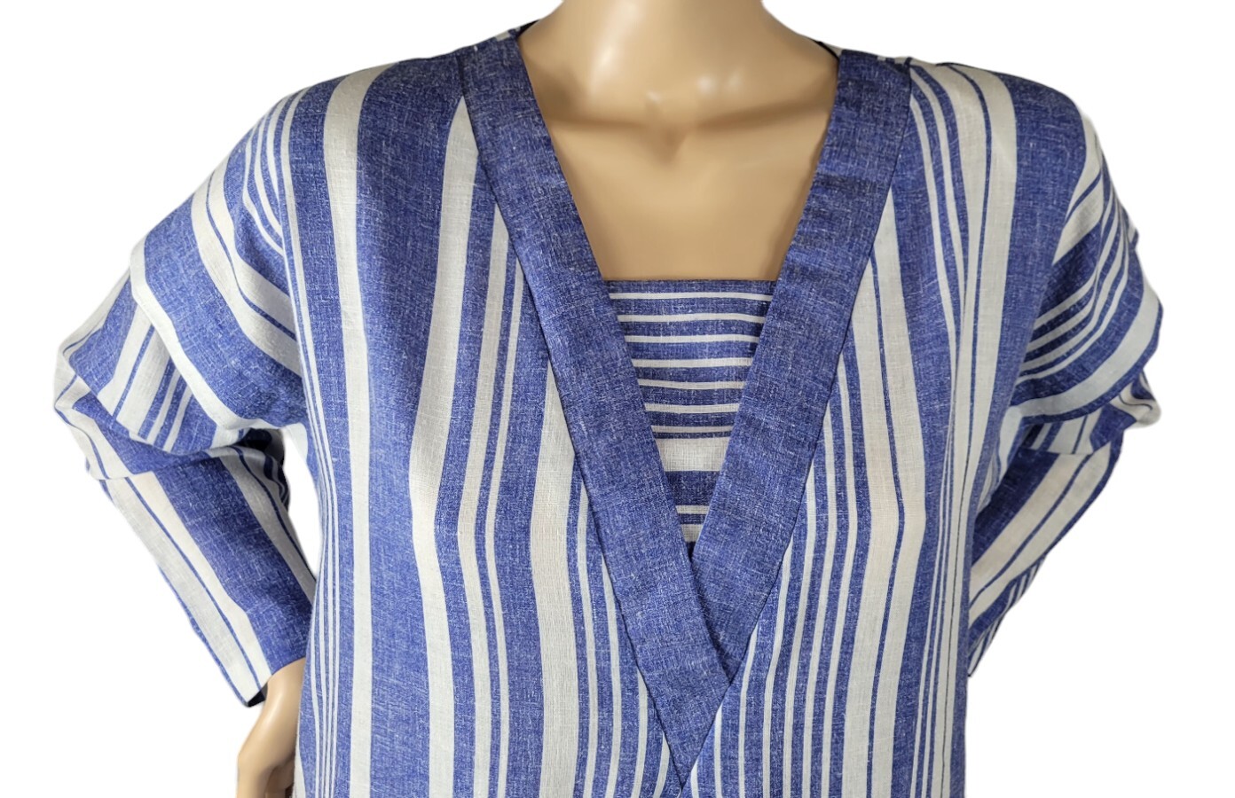 Vintage Lorac Original Div Lady Carol Linen Stripe Midi Shirt Sheath Dress Union