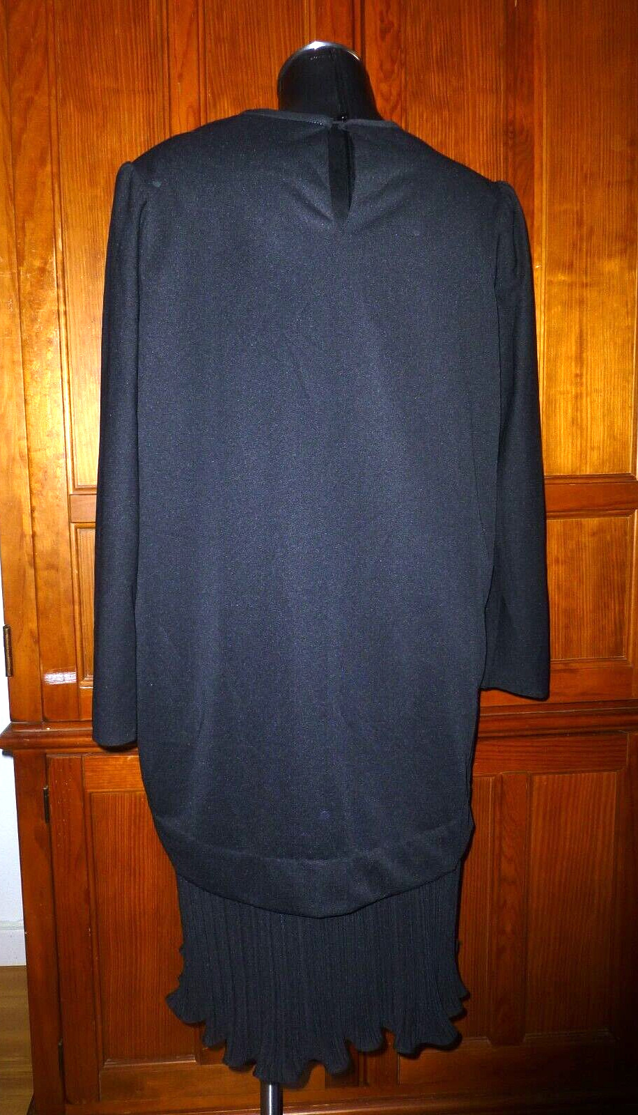 VTG 70s Black Shimmer glitter Micro Pleats Disco evening shift DRESS L XL