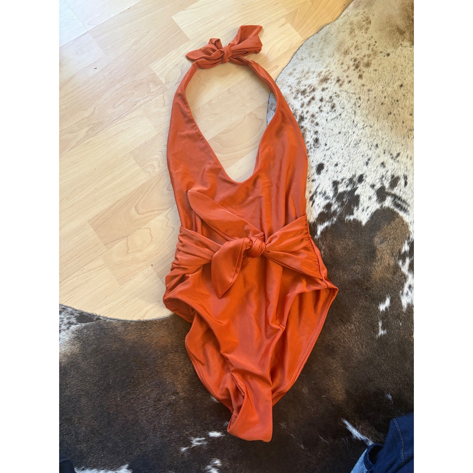 VERONICA BEARD Vickerie Halter One-Piece Swimsuit In Burnt Orange Size XS