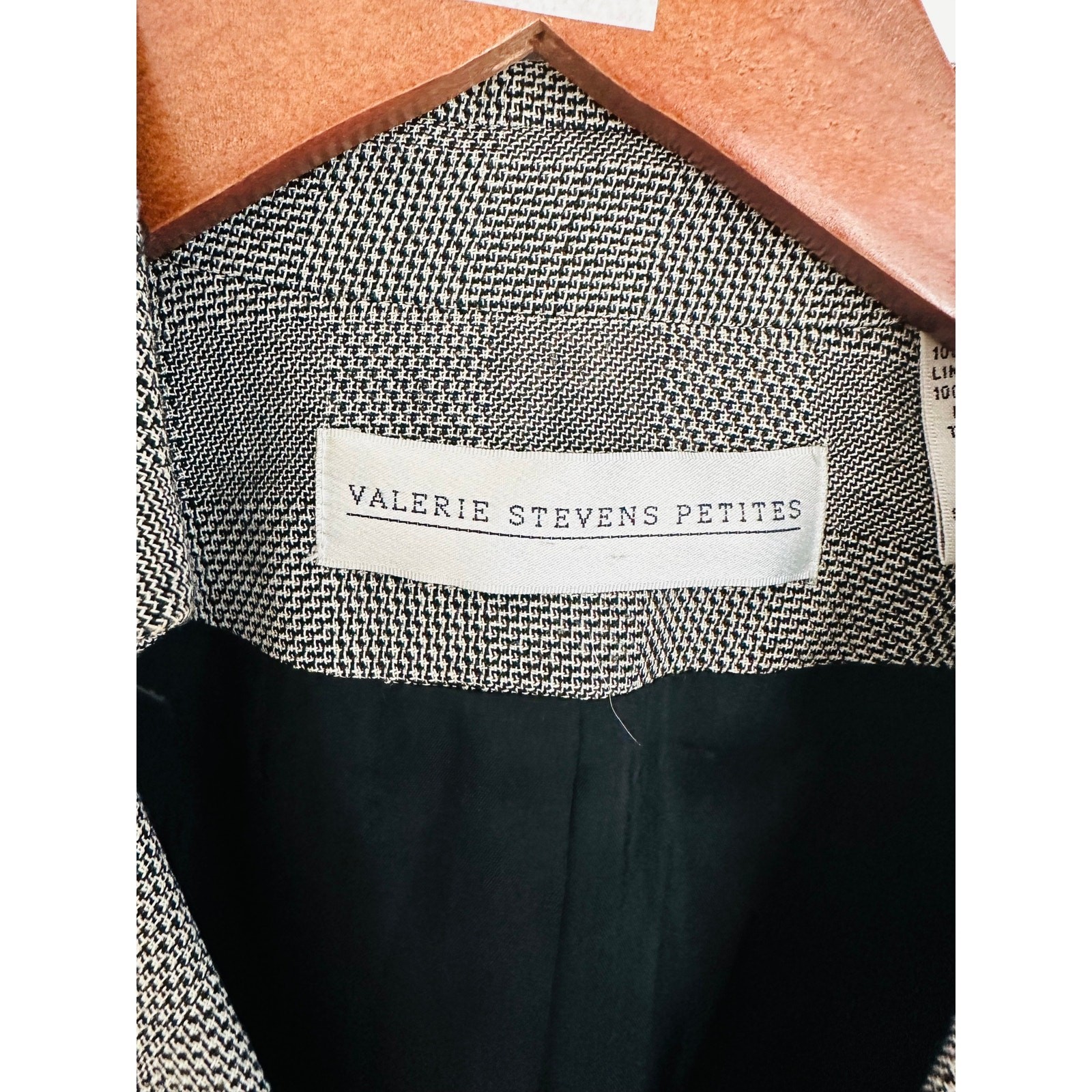 Vtg Cropped Blazers Black/White Herringbone Check Size 2P Double Breasted