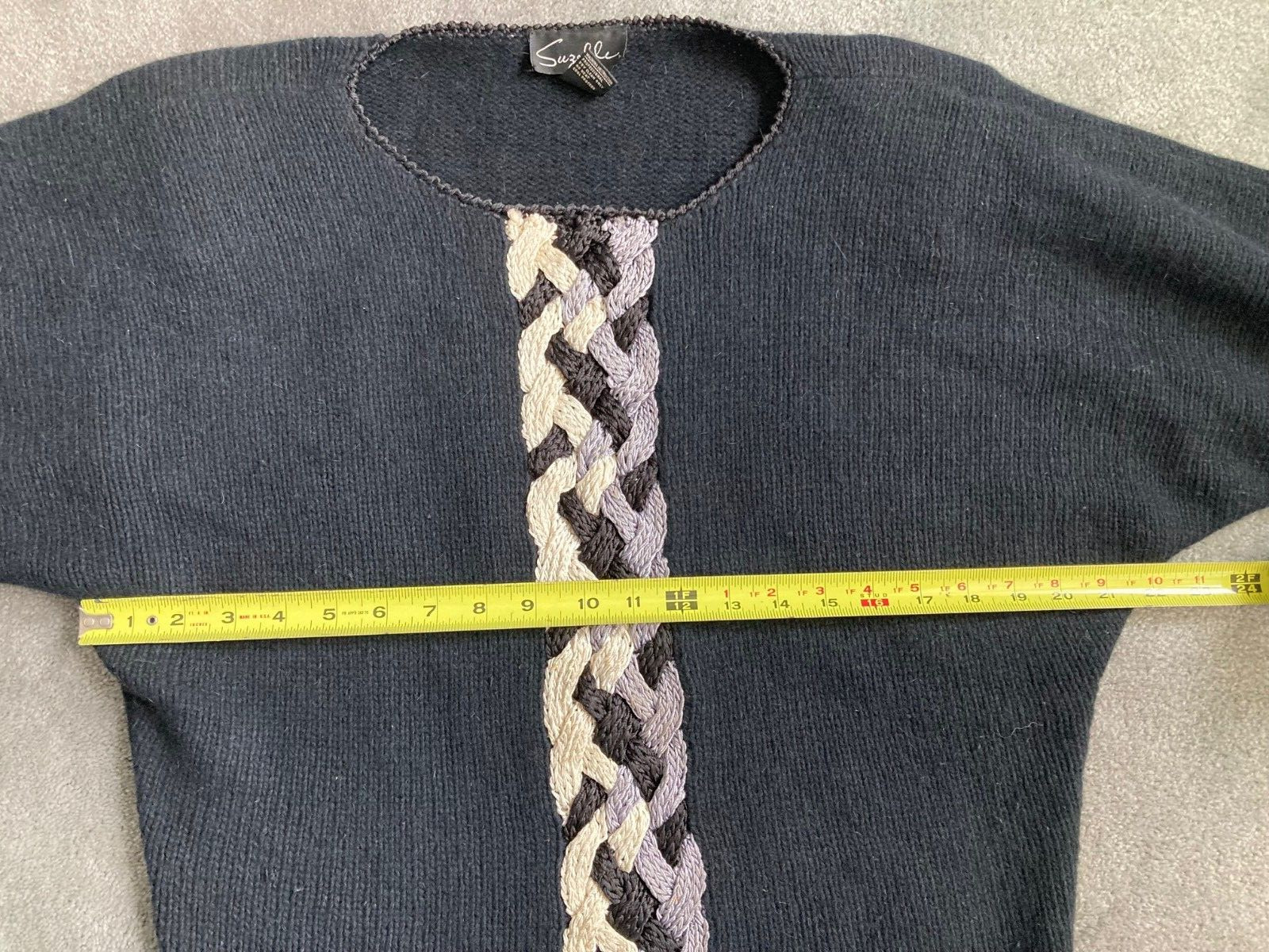 Vintage Suzelle Women’s Black Cable Knit Long Sleeve Pullover Sweater Size L