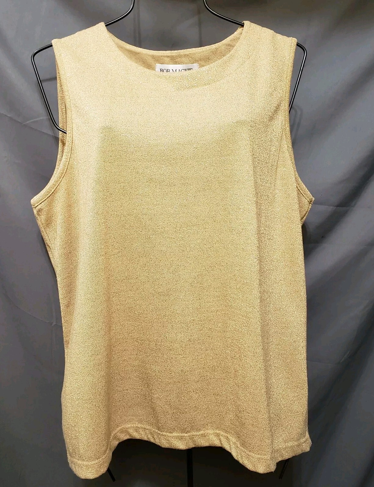 Bob Mackie Studio Top Womens 1X Gold Metallic Knit Tank Plus