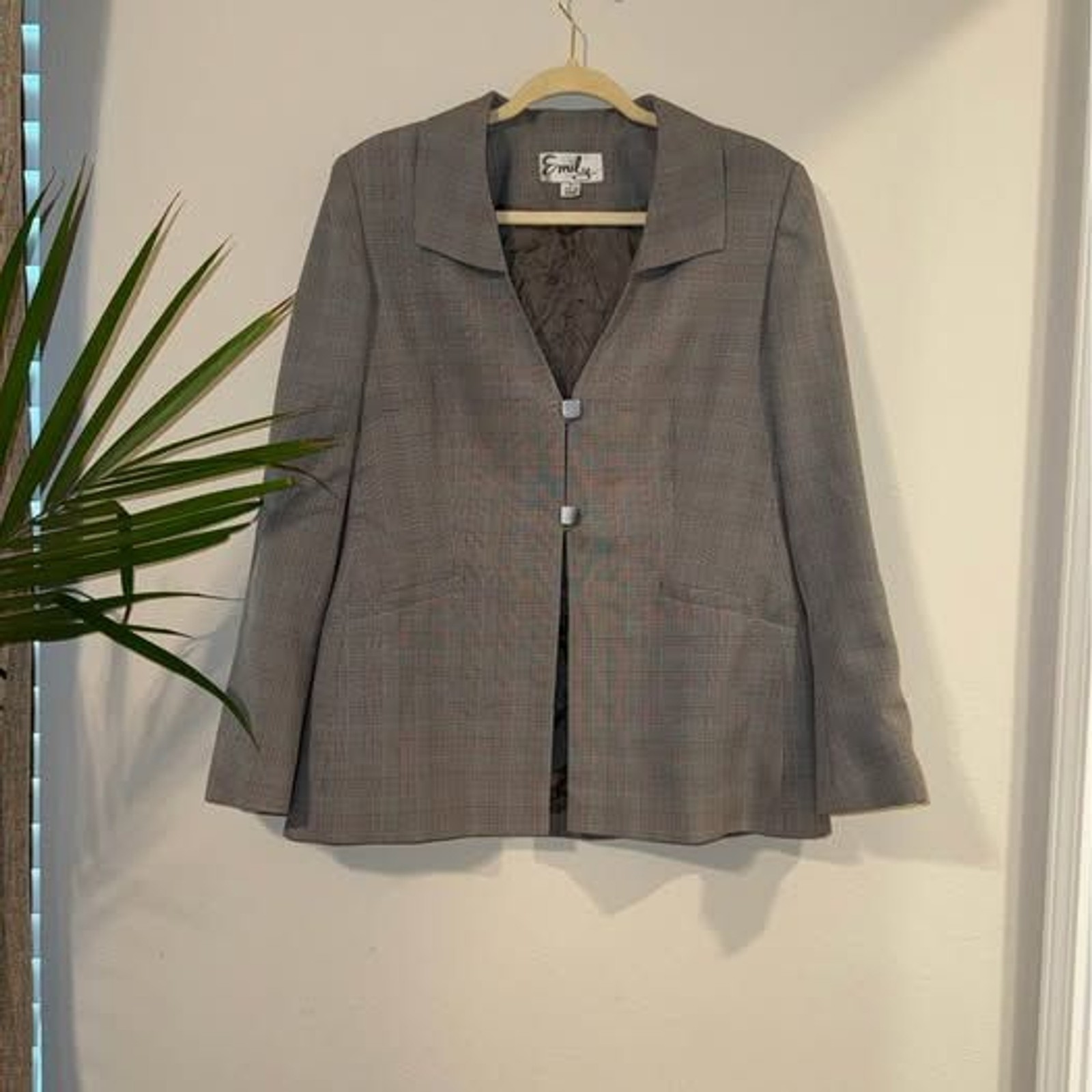 Vintage Emily Made in England Gray Glen Plaid Blazer Women’s Size 12 Two Button