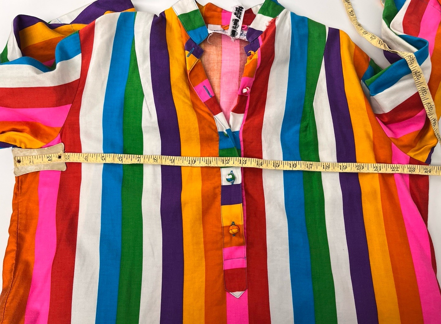 Catherine Ogust Penthouse Gallery 70s Rainbow Cotton Shirt Dress Large Kaftan