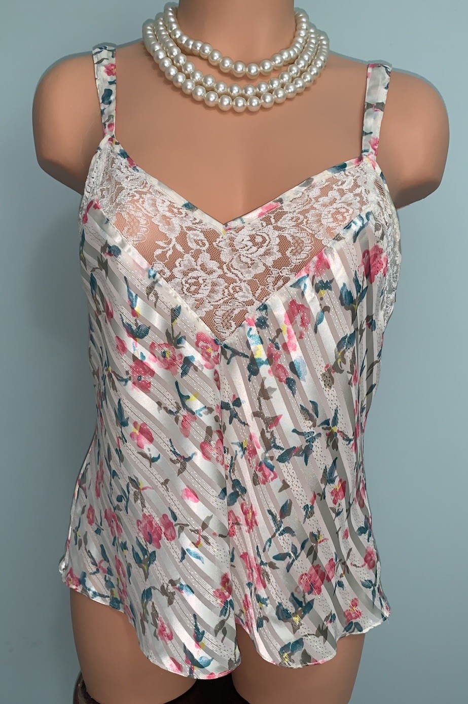 VTG Shiny Satin & Chiffon Camisole Cami Top Nylon 36 38 M