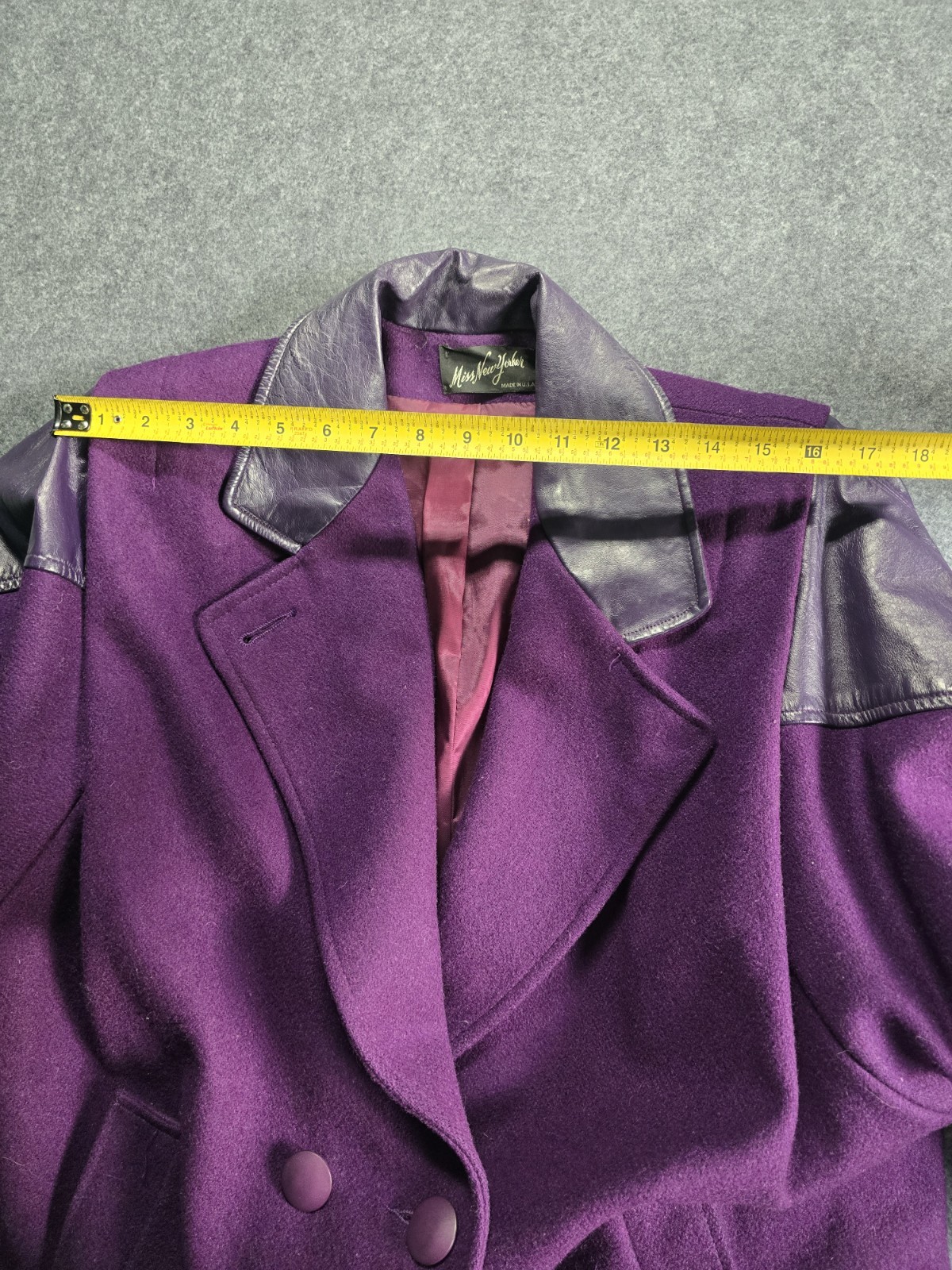 Vintage 1980’s Purple Wool And Leather Coat Women Medium Large