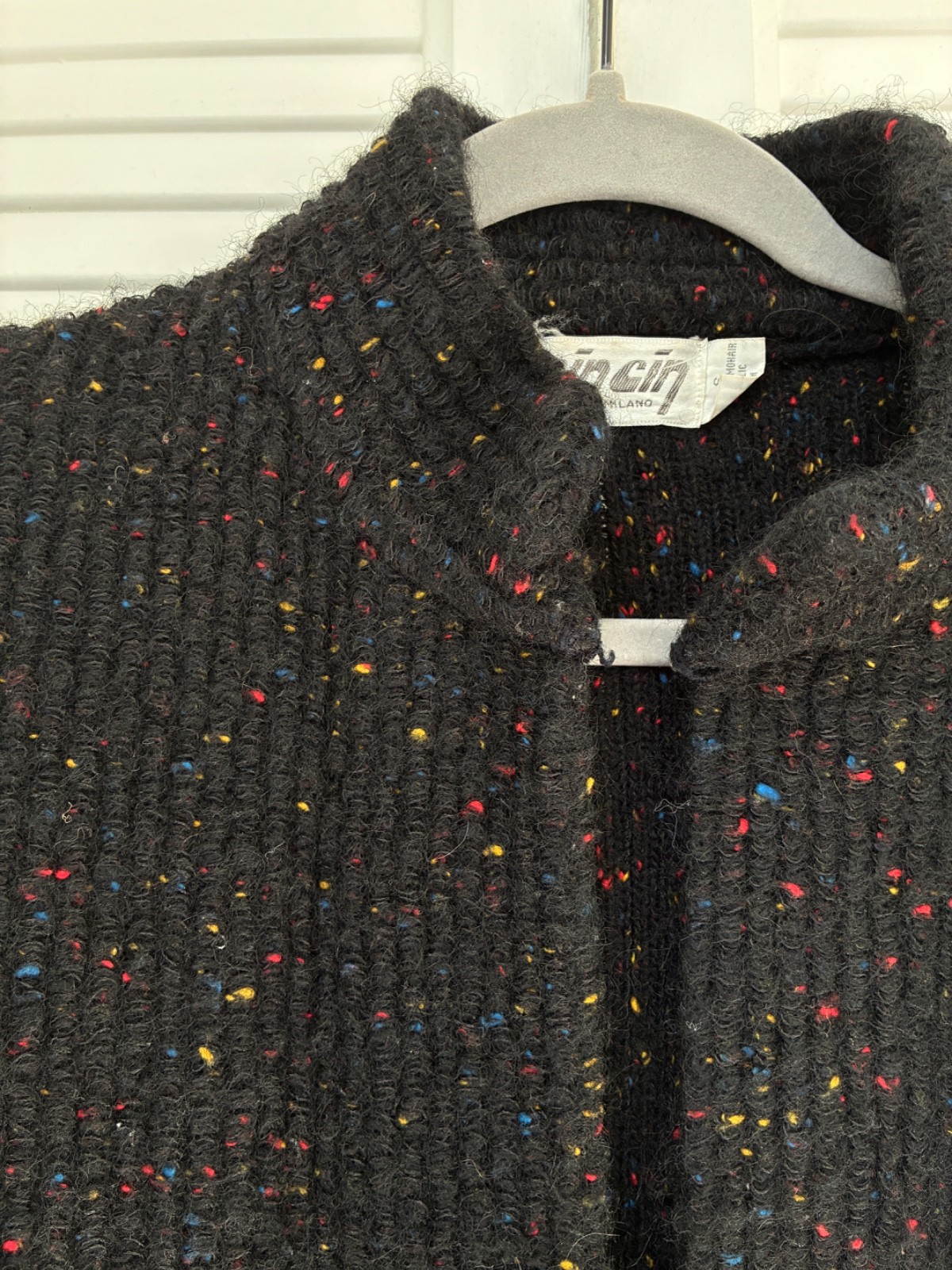 Vintage Sweater Jacket Black Wool Confetti Yarn Speckled Cin Cin 1970’s 1980’s