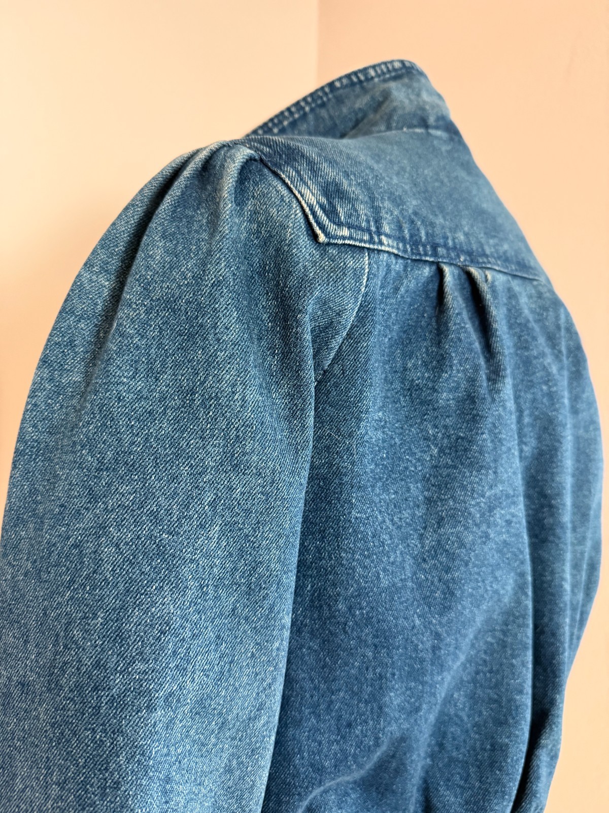 Vintage 80s Denim Puff Sleeve Jacket Cropped Cinched Waist Lined Insulated XS