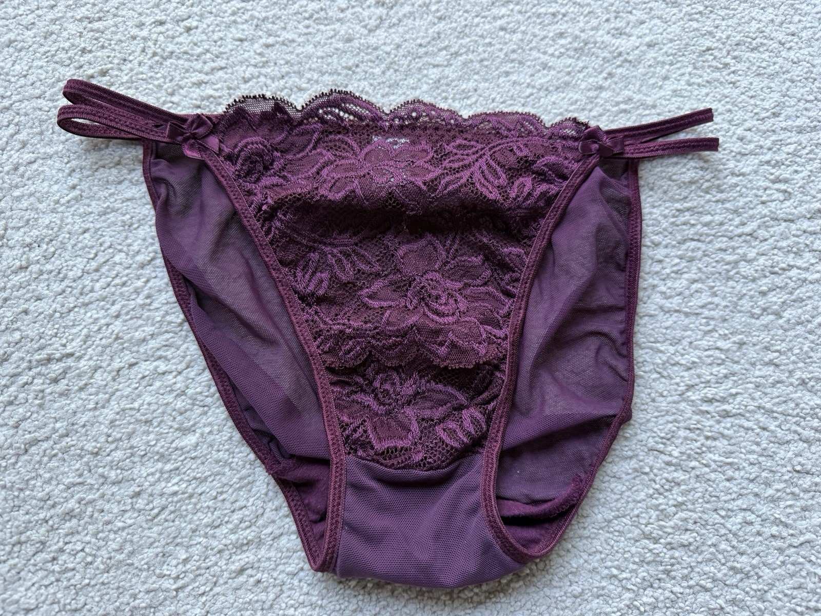 Vintage ACT International Panty Mesh Lace Panties Dark Purple Plum M / 6 Stretch