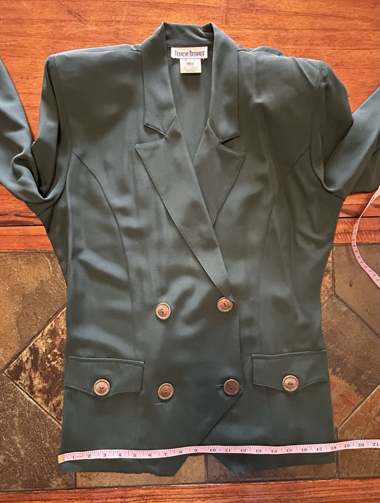 NWT VTG 1980s/90s FRANCINE BROWNER Green Double Breasted Shoulder Pads Jacket