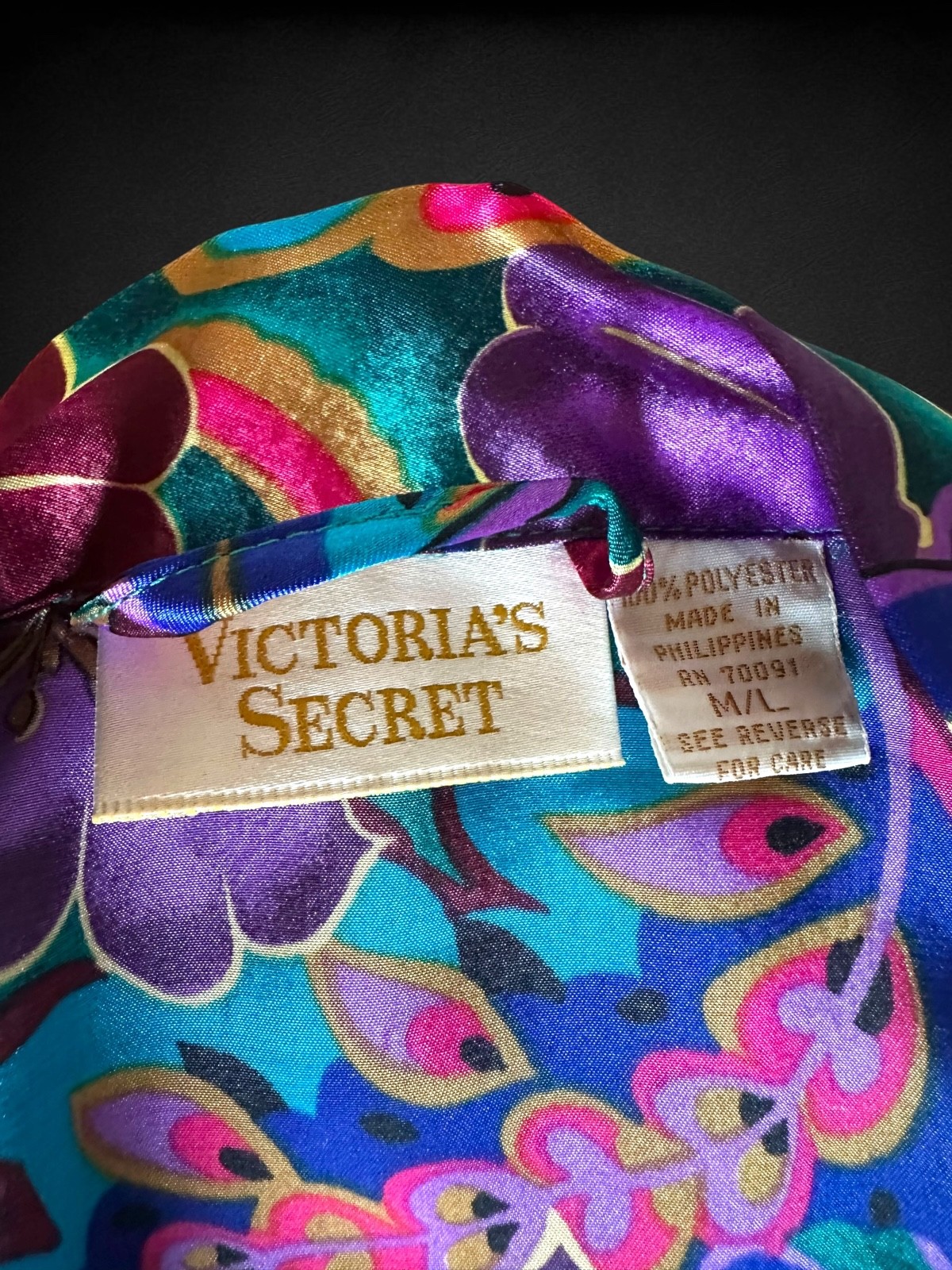 VTG Victoria’s Secret Gold Label Satin Lace Pajama Set Robe Cami Shorts 3 Pc M/L