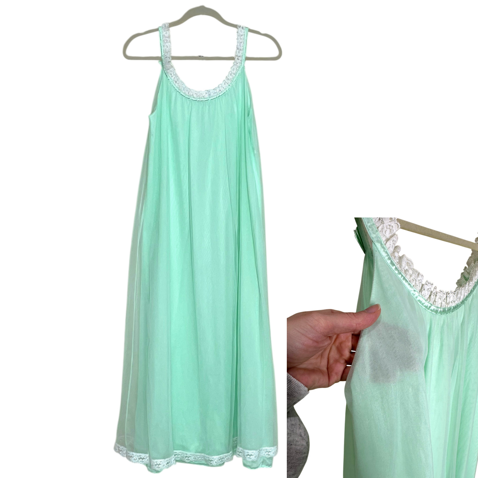 Vintage TOSCA LINGERIE Mint Green Sheer Double Layer Chiffon Baby Doll Nightgown