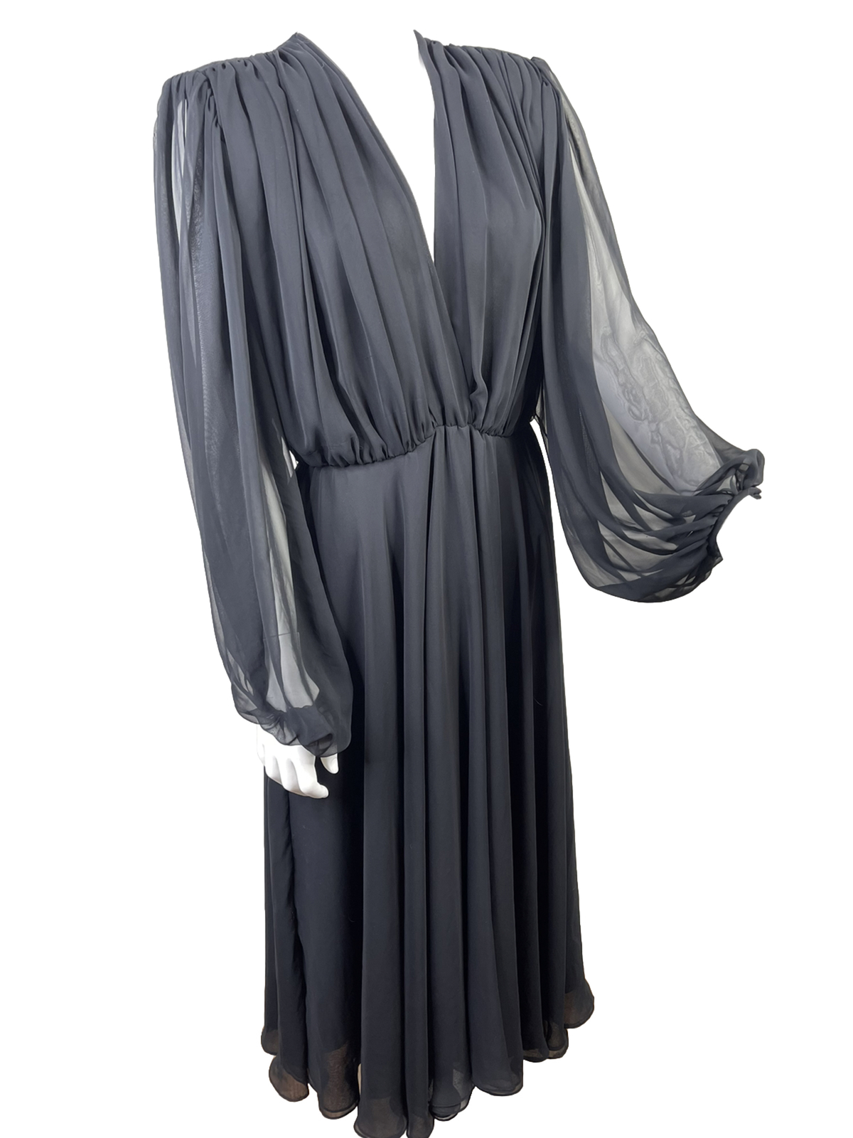 Vintage William Pearson designer dress Black Chiffon Goddess Sheer size 8