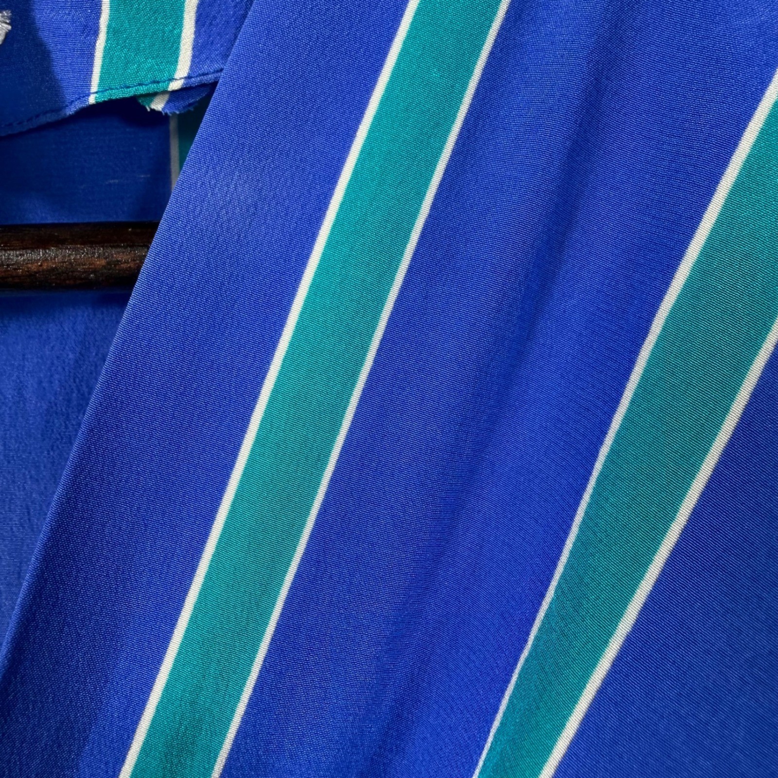 Vintage Silk Studio 100% Silk Striped Dress Blue Green Midi Size 14 Korea