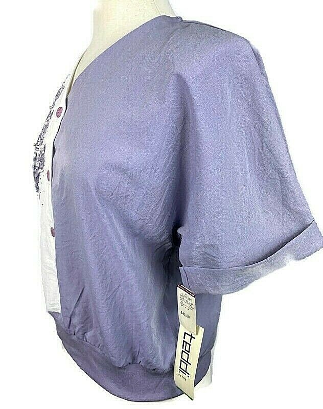 VINTAGE Teddi Petite Women’s Top Petite PM Lavender White Floral Pearls