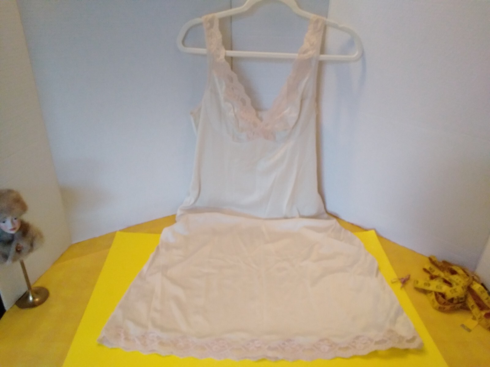 Vintage Full Slip Dress Chemise European SZ M/L Austria Beige w/Lace Trim