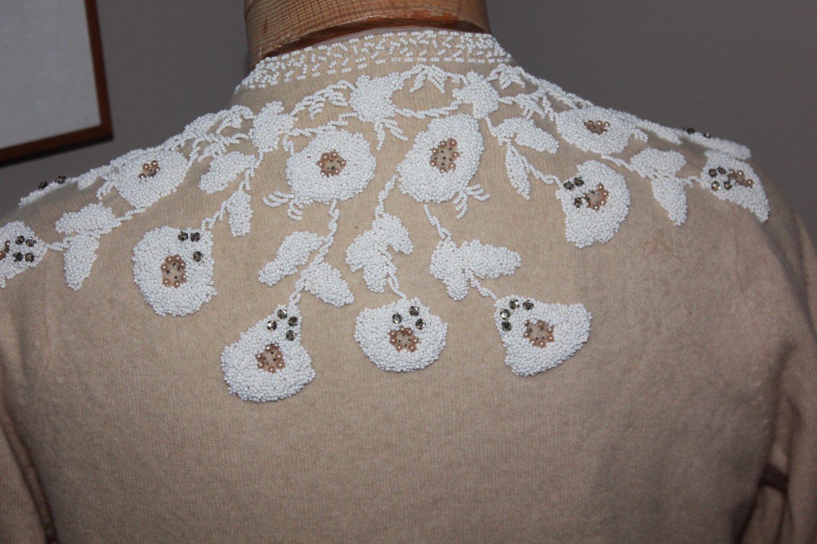 McMullen Angora wool Rabbit Hair beaded vintage Hong Kong cardigan XS rockabilly