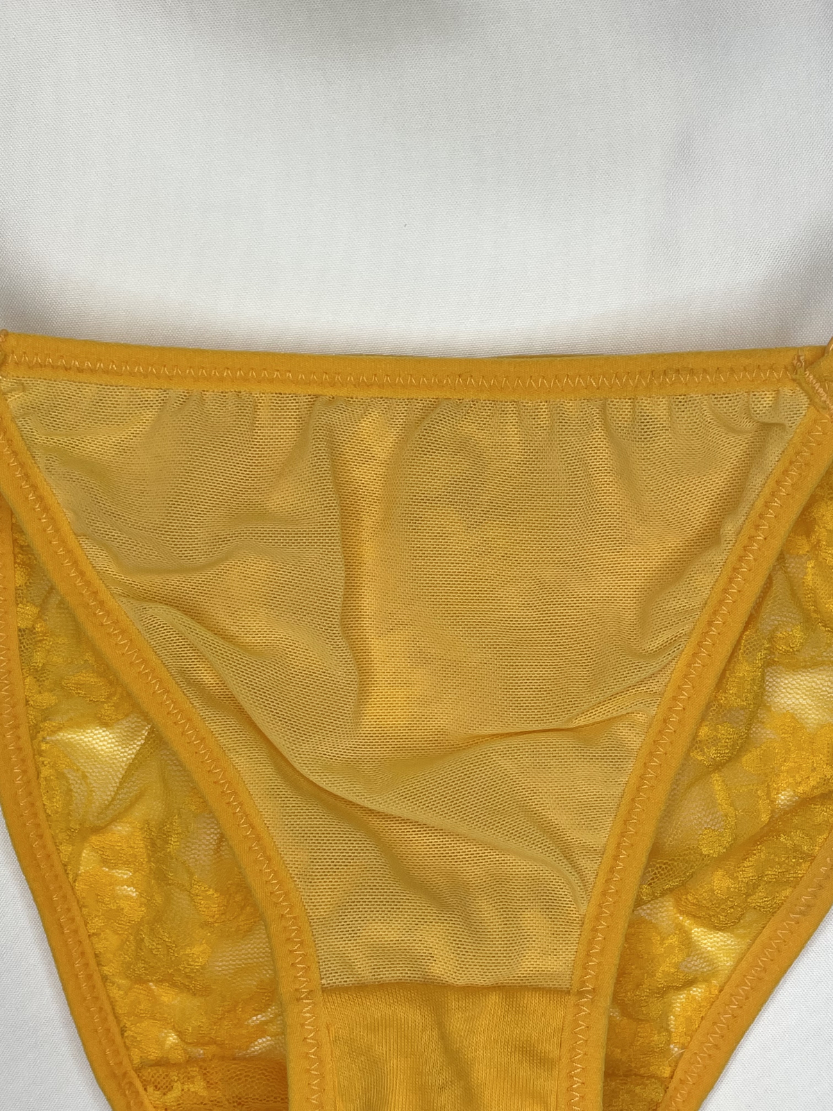 Retro Floral Mesh Sheer Nylon Panty Silky Lace Golden Hi Cut Bikini Briefs Sz.5