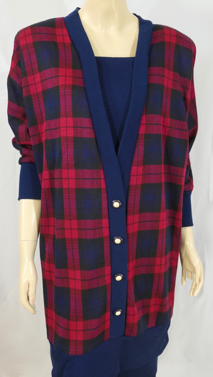 NWT NOS Pyquette Too Red Plaid Drop Waist Dolman Vintage 80s Dress sz 14