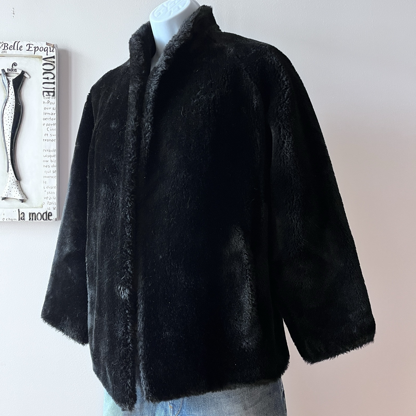 Vintage Borgana Black Faux Fur Women’s Teddy Coat Sz M/L