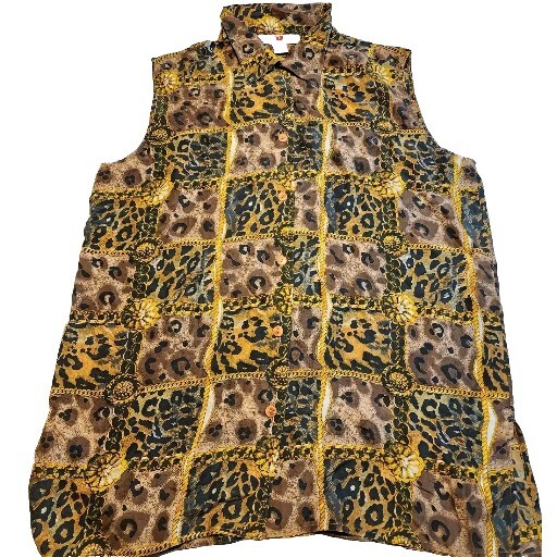 Stunt Collections Vtg Women’s Leopard Animal Print Silk Top Blouse Sz Large Nos