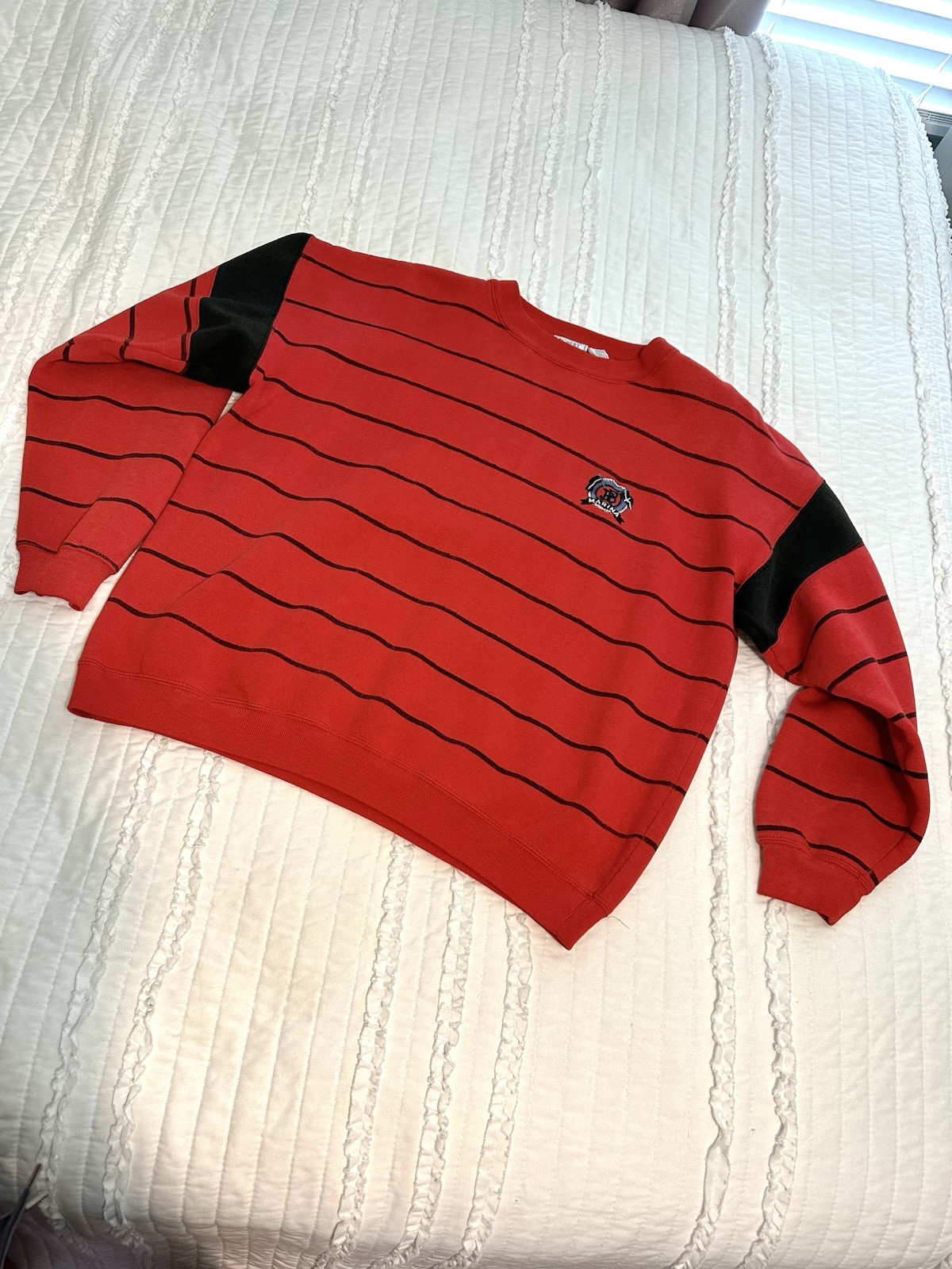 90s Embroidered Crew Neck Marina Sweatshirt Large Red Stripe Sailing Boat Y2k