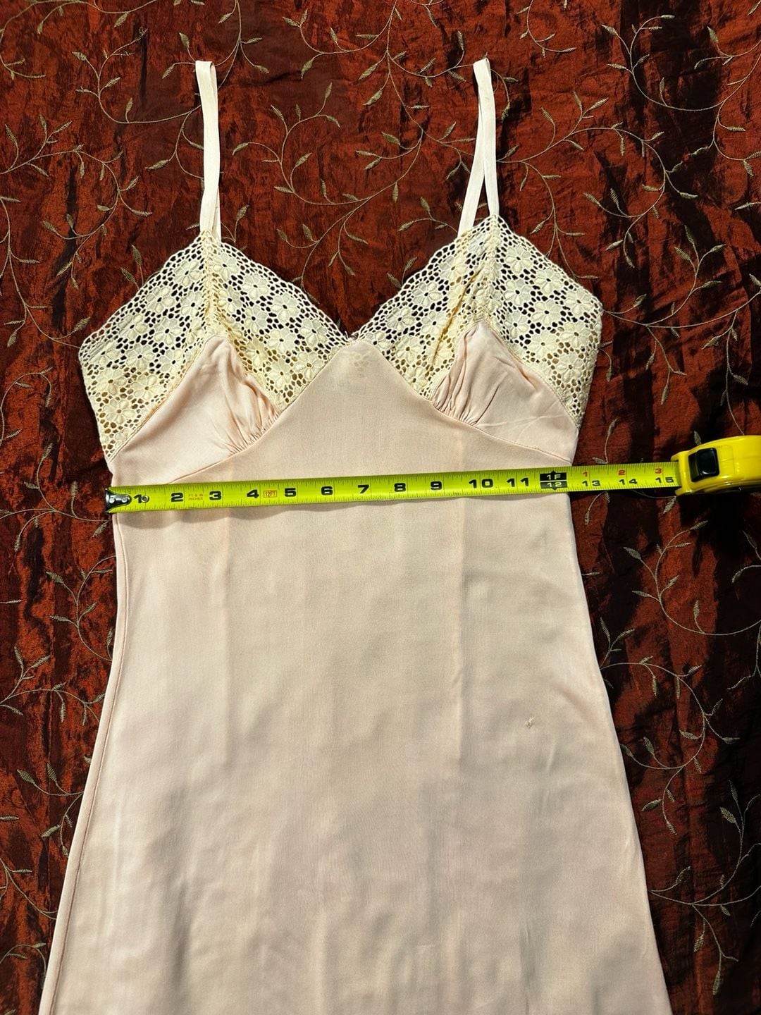 Vintage German Schiesser Peach Lace Trimmed Slip Dress Sz 40