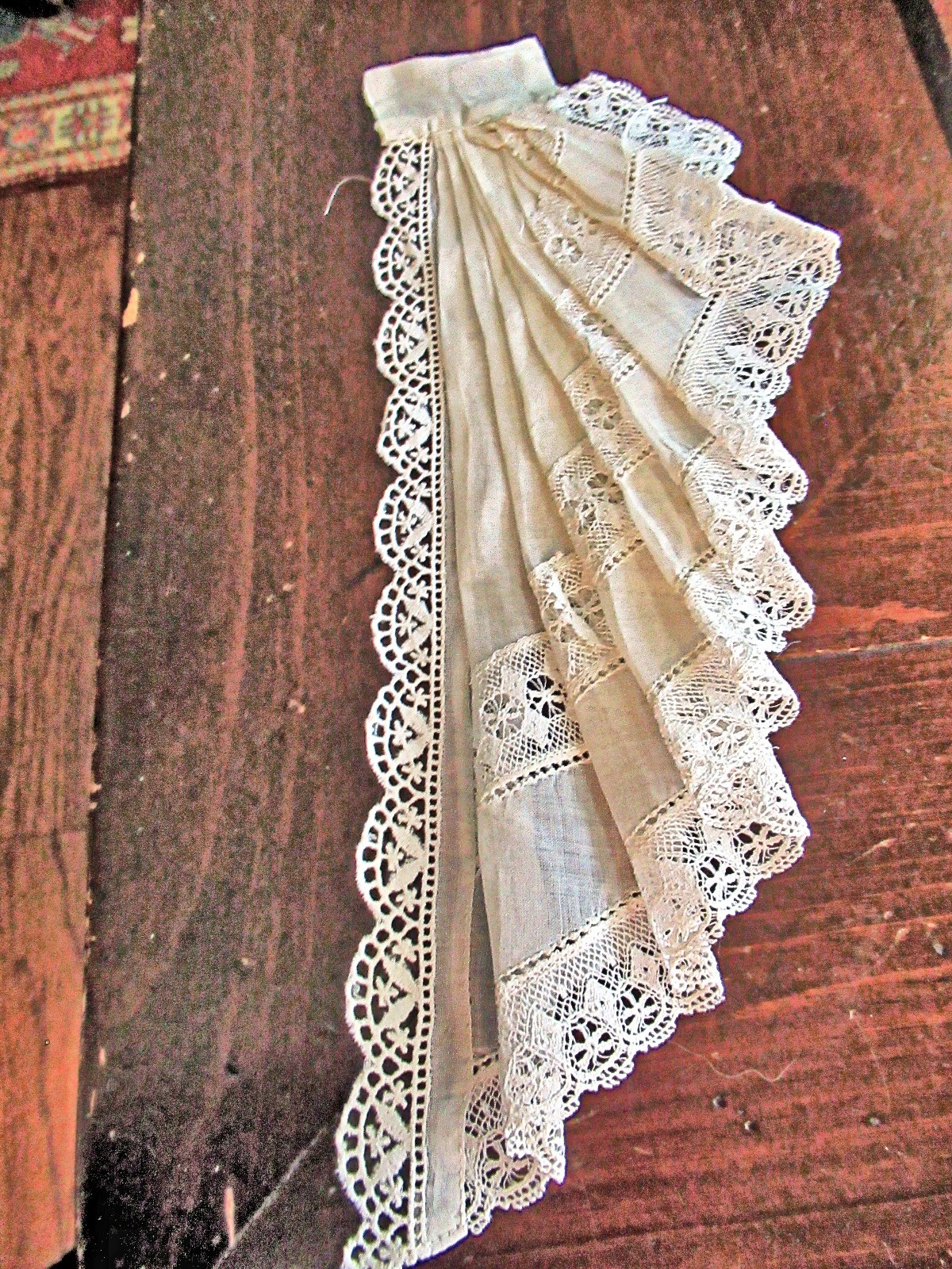 Vtg Lady’s Dress Jabot Asymetric Pleated Schiffli & French Lace