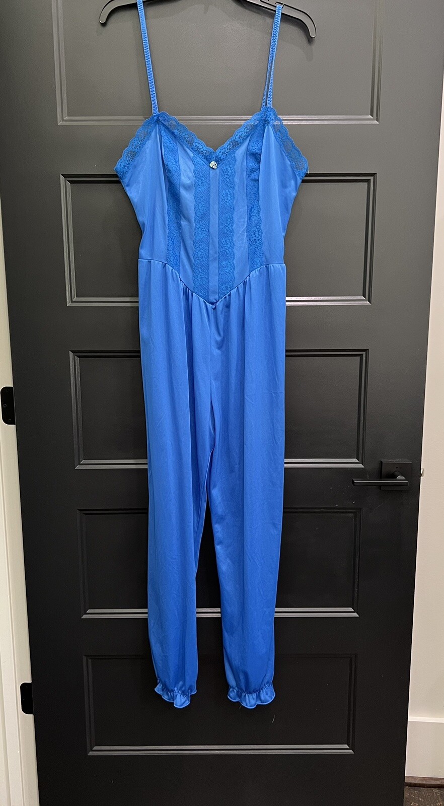 Vintage Lady Cameo Dallas Royal Blue Lace Trim Lingerie Romper Medium