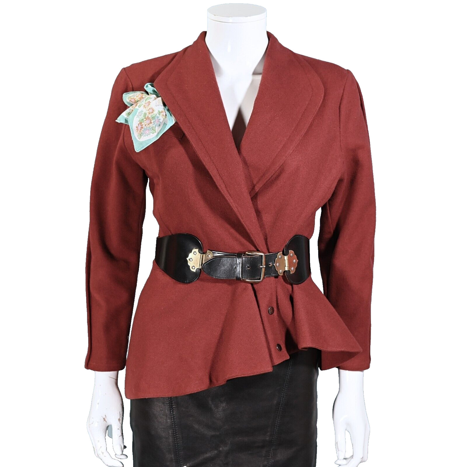 Vintage 80s Rust Wool Peplum Jacket, Ferrer Groupe SZ 38