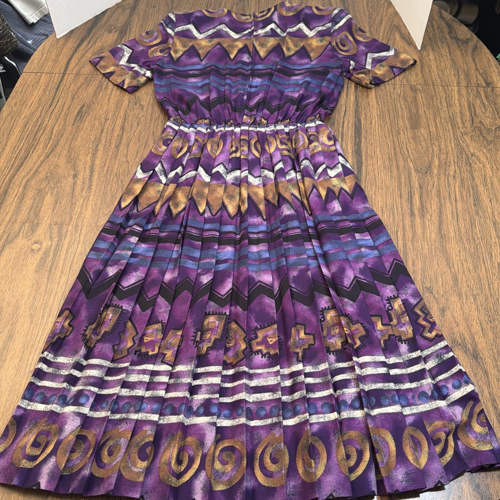 Vintage 90s Terri Ellen Pleated Midi Dress Purple Southwestern Whimsigoth Aztec