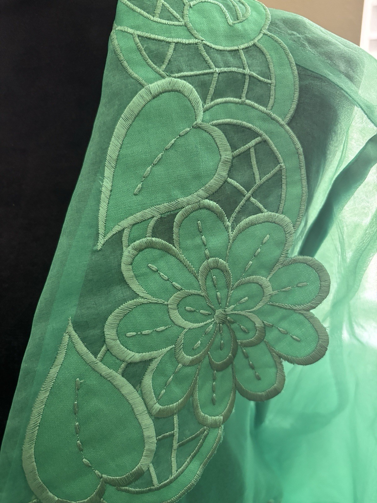 VTG Kelly Green Sheer Robe 16 Beach Cover Kimono Resort Fairycore Floral Glam