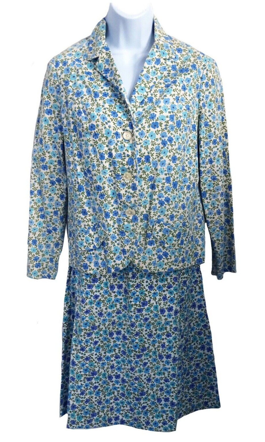 Century of Boston Classic Genuine 1960s VTG Blue Floral Preppy Cotton Suit SM