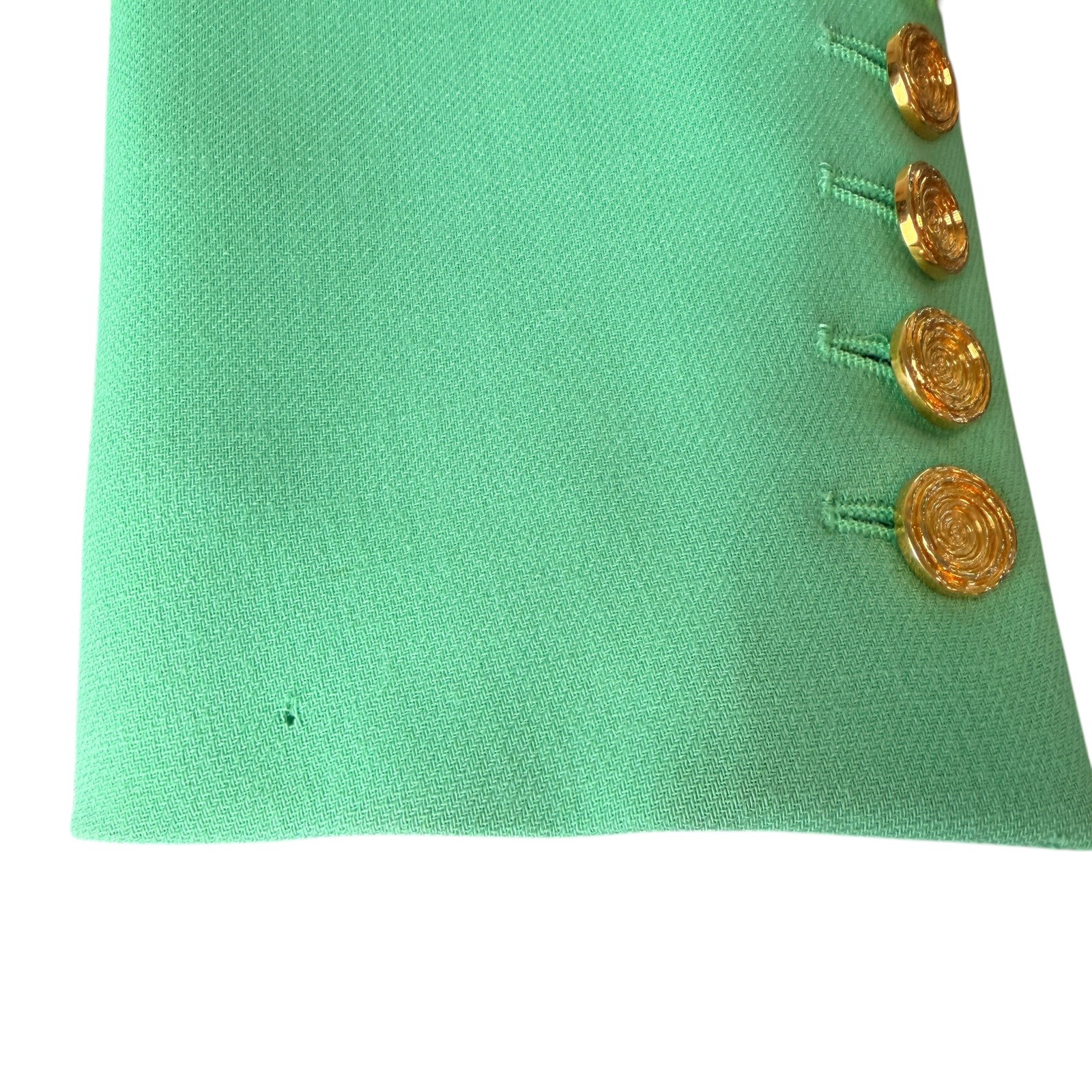 Vng Escada by Margaretha Ley Mint Green Wool Blazer Jacket Size 34 Moth Damage