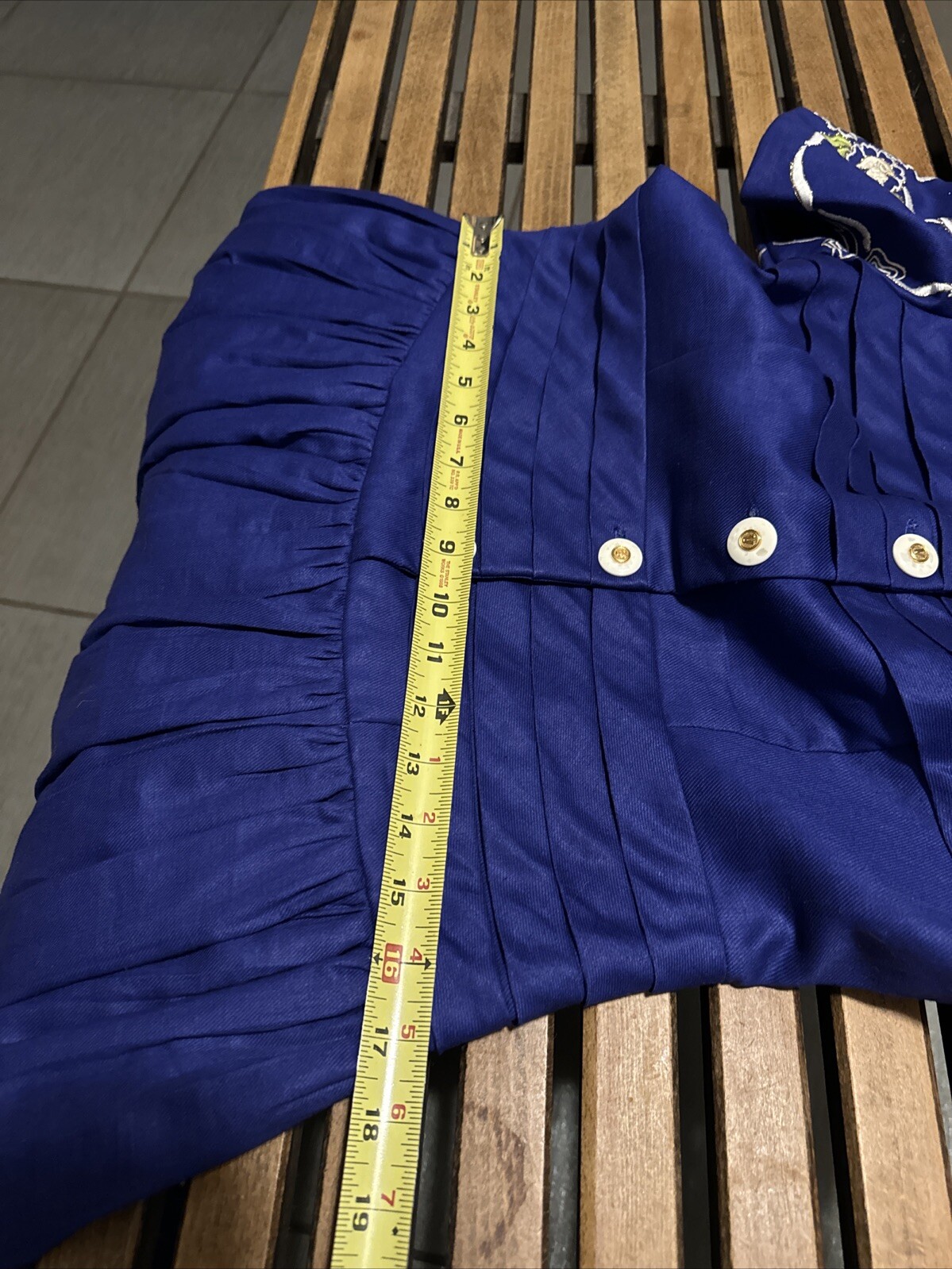 VTG Made Exclusively For Tesoro’s Philippines Embroidered Lines Blue Dress 10
