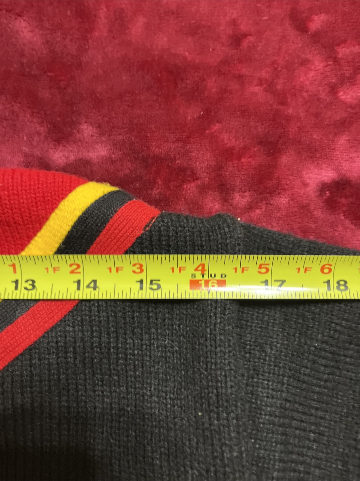 Vintage 80s Cheerleader Knit Sweater Red Black Gold Striped USA Made Medium