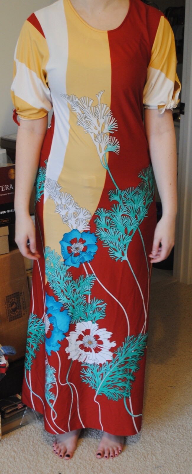 Vintage Nani Hawaii Full Length Maxi Dress Red Floral S 70s Beach Sun