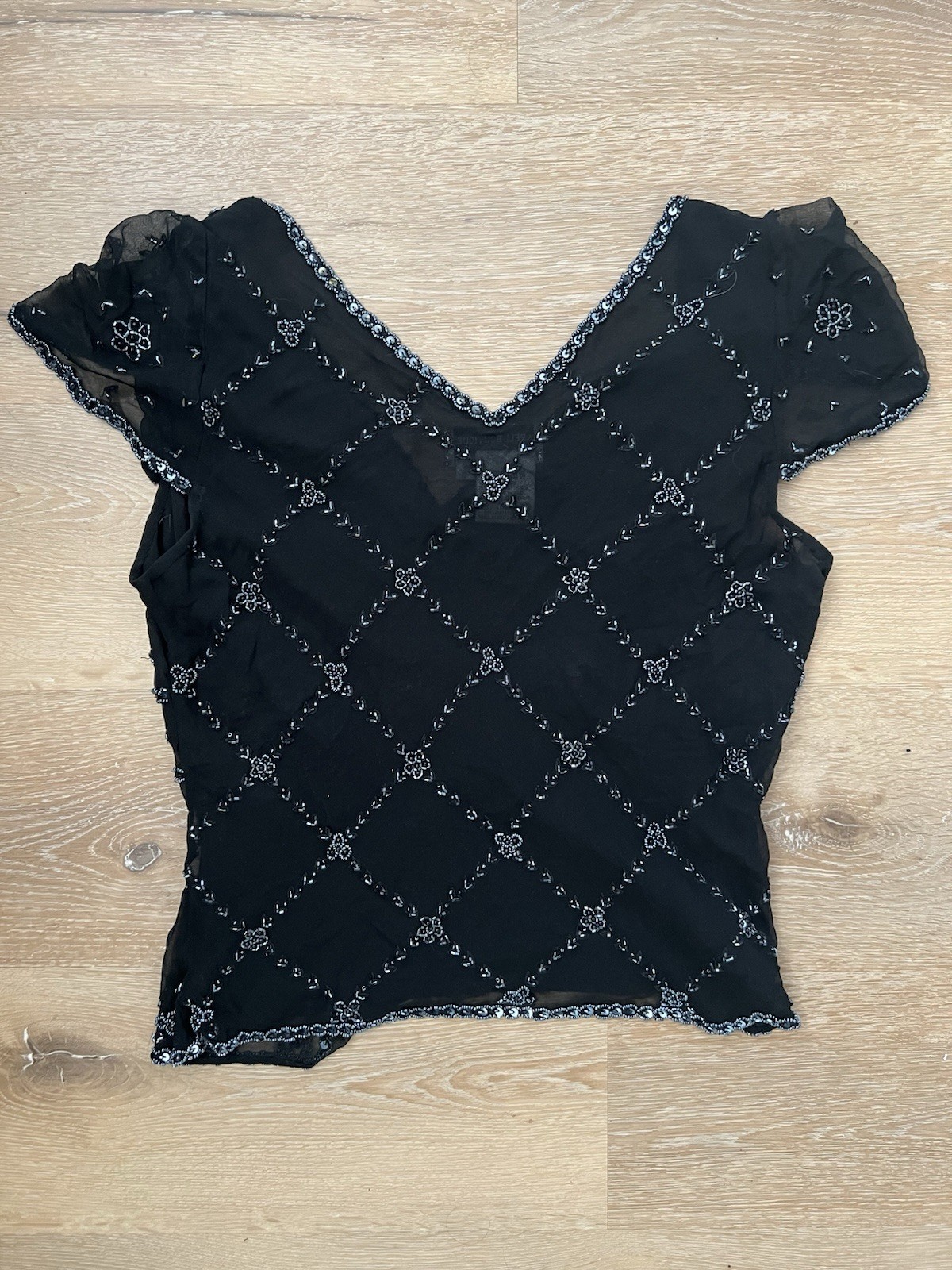 Vintage Adrianna Papell Vintage Silk Beaded Blouse, Size L Y2K Coquette