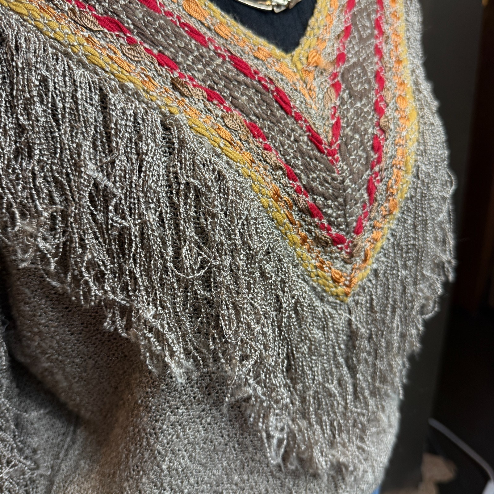 Vintage French Rags Hand Loomed Sweater Fringe Boho Western Style Rayon Size 2