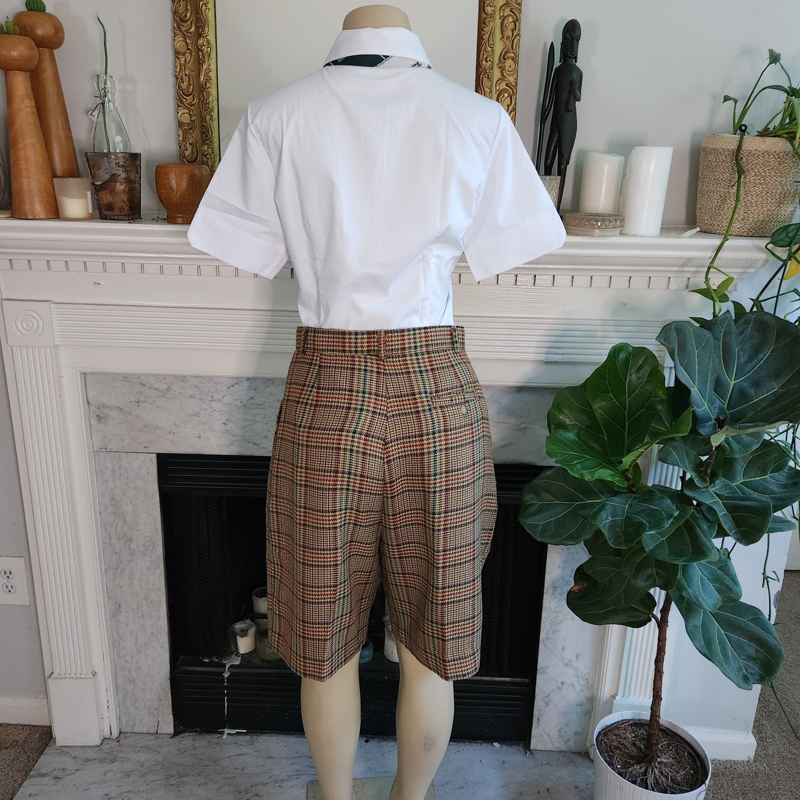 Vintage 80s Bermuda Shorts Size 10 Preppy Brown Green Plaid Academia Old Money